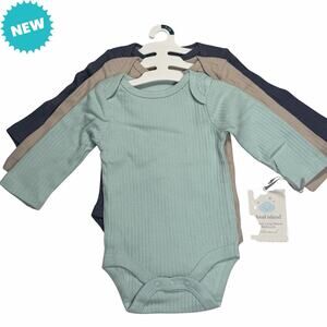 Cloud Island 3 Pack Baby Boy 0-3M Long Sleeve Bodysuits Blue Brown Solid Ribbed